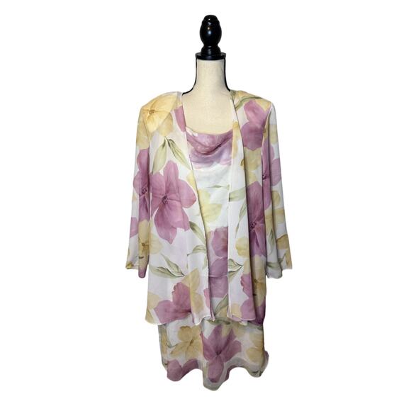 Vintage SL Fashions Dress & Jacket Floral Print Layered Women's Plus Size 18W - Picture 1 of 8